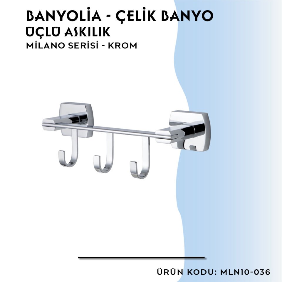 BANYOLİA - Çelik Banyo Milano Üçlü Askılık (MLN10-036)