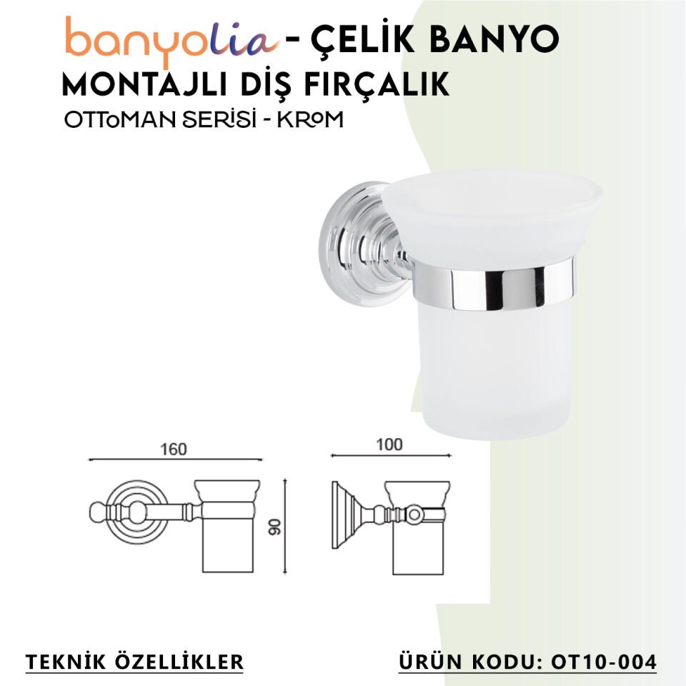 BANYOLİA - Çelik Banyo Ottoman Montajlı Diş Fırçalık (OT10-004)
