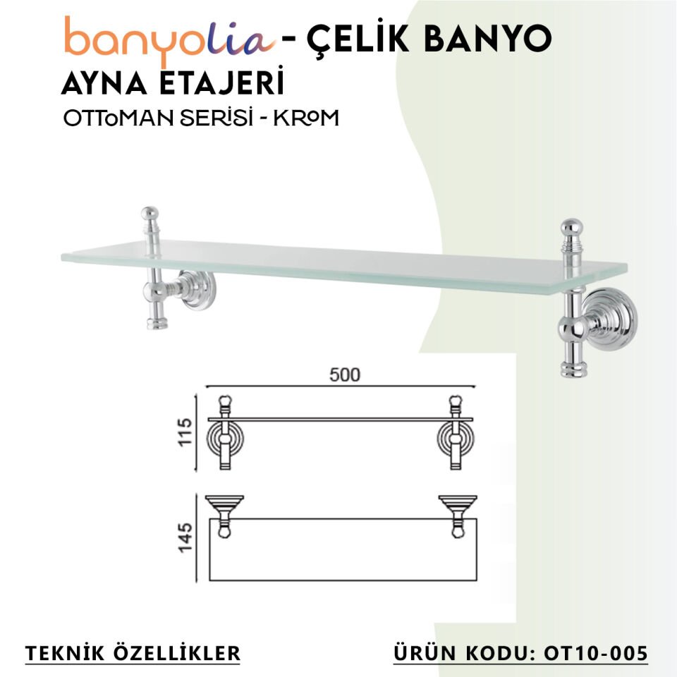 BANYOLİA - Çelik Banyo Ottoman Ayna Etajeri (OT10-005)