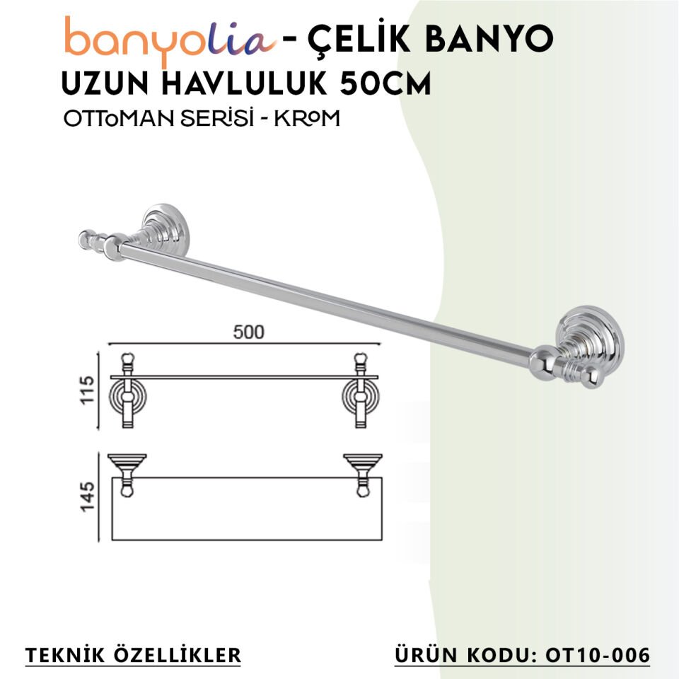 BANYOLİA - Çelik Banyo Ottoman Uzun Havluluk 50cm (OT10-006)