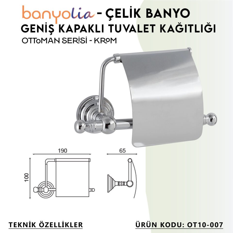BANYOLİA - Çelik Banyo Ottoman Geniş Kapaklı Tuvalet Kâğıtlığı (OT10-007)