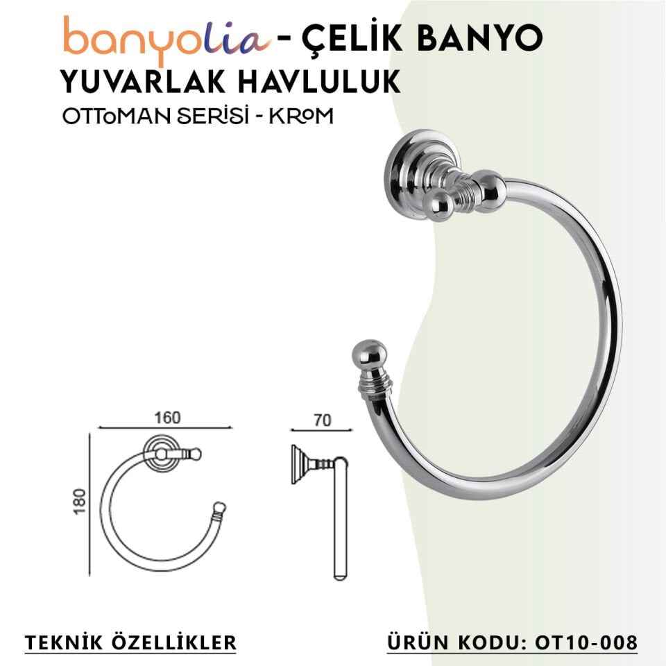 BANYOLİA - Çelik Banyo Ottoman Yuvarlak Havluluk (OT10-008)