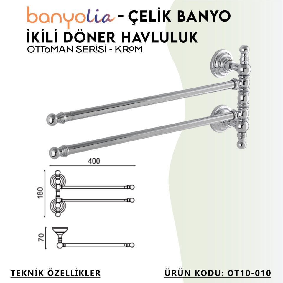 BANYOLİA - Çelik Banyo Ottoman İkili Döner Havluluk (OT10-010)