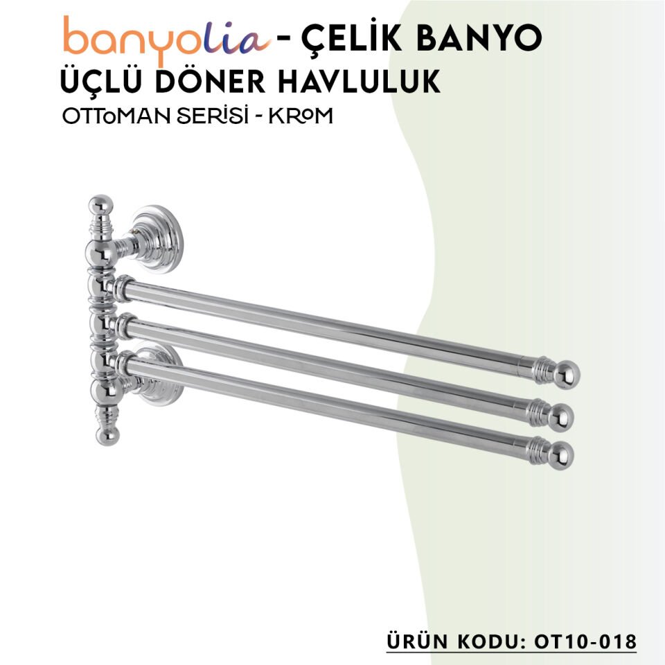 BANYOLİA - Çelik Banyo Ottoman Üçlü Döner Havluluk (OT10-018)