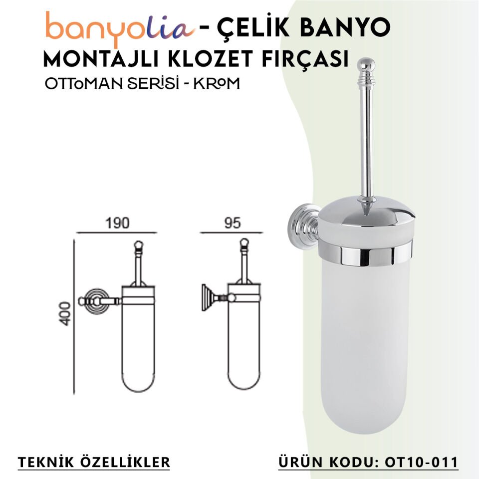 BANYOLİA - Çelik Banyo Ottoman Montajlı Klozet Fırçası (OT10-011)