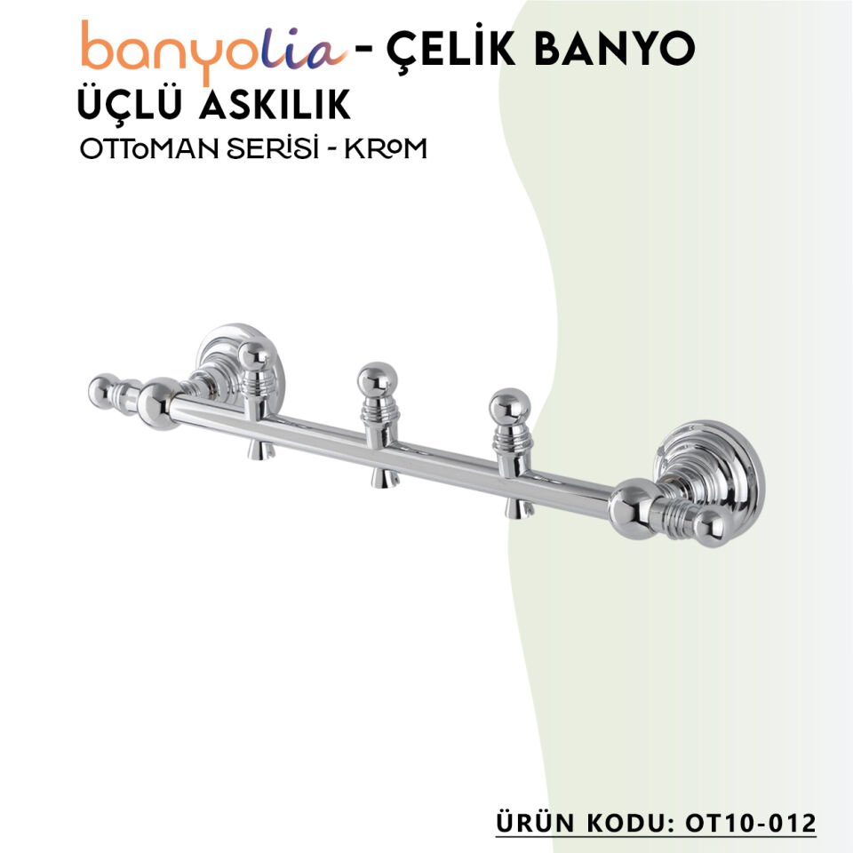 BANYOLİA - Çelik Banyo Ottoman Üçlü Askılık (OT10-012)