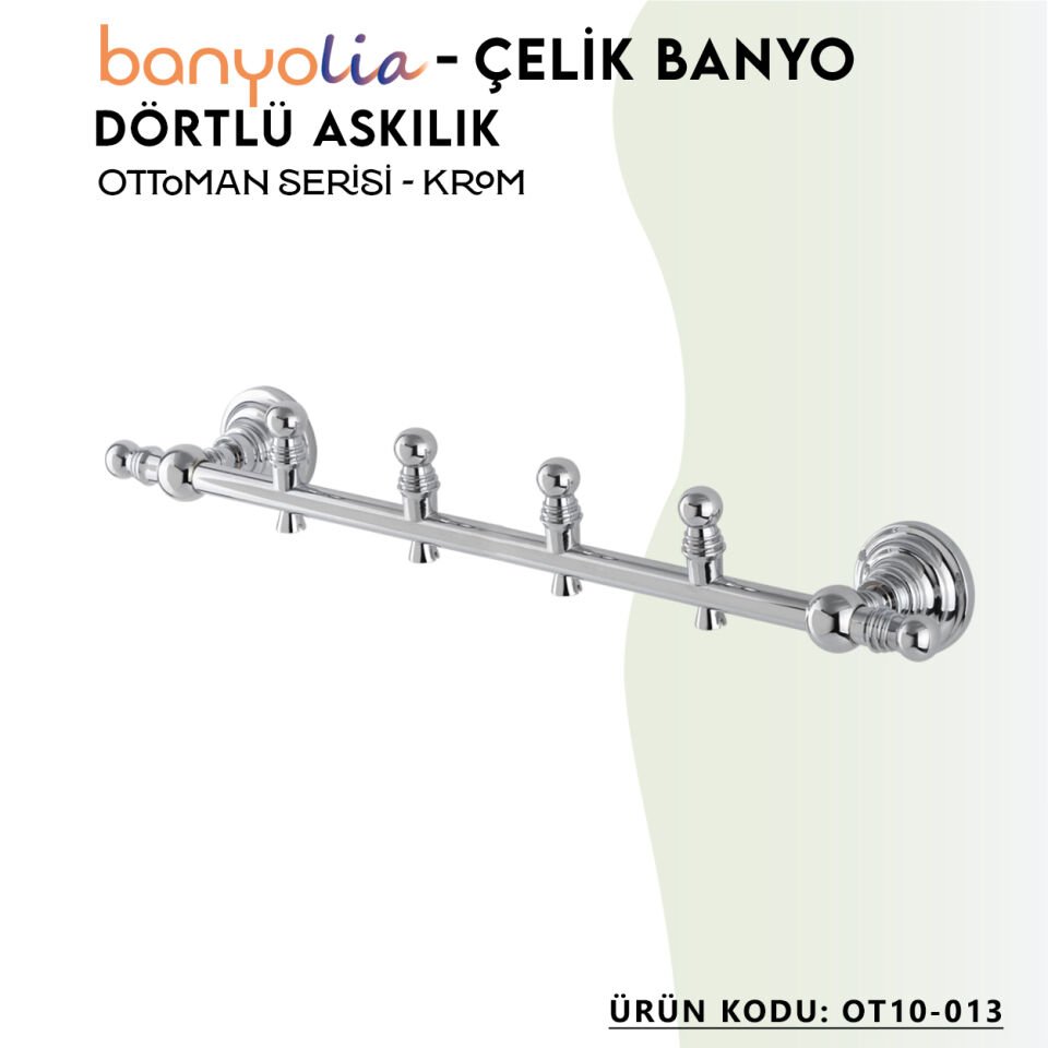 BANYOLİA - Çelik Banyo Ottoman Dörtlü Askılık (OT10-013)