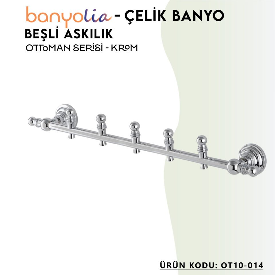 BANYOLİA - Çelik Banyo Ottoman Beşli Askılık (OT10-014)