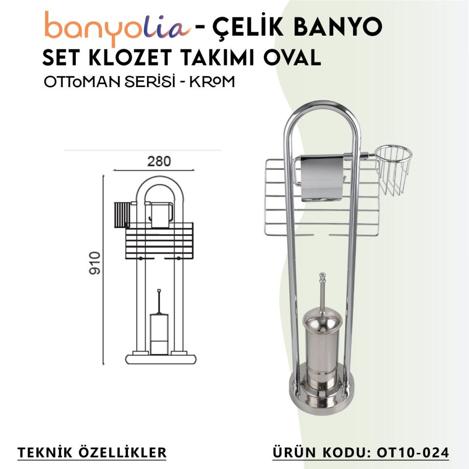 BANYOLİA - Çelik Banyo Ottoman Set Klozet Takımı Oval (OT10-024)