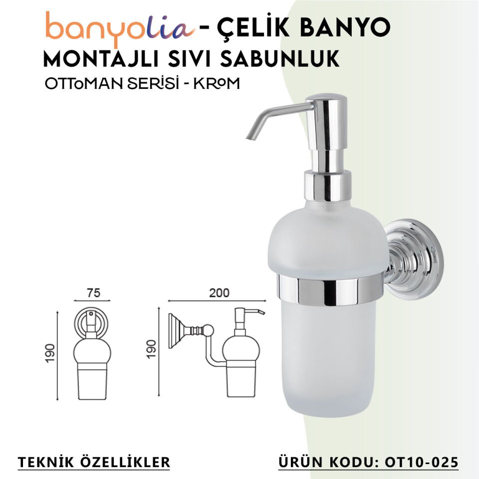 BANYOLİA - Çelik Banyo Ottoman Montajlı Sıvı Sabunluk (OT10-025)