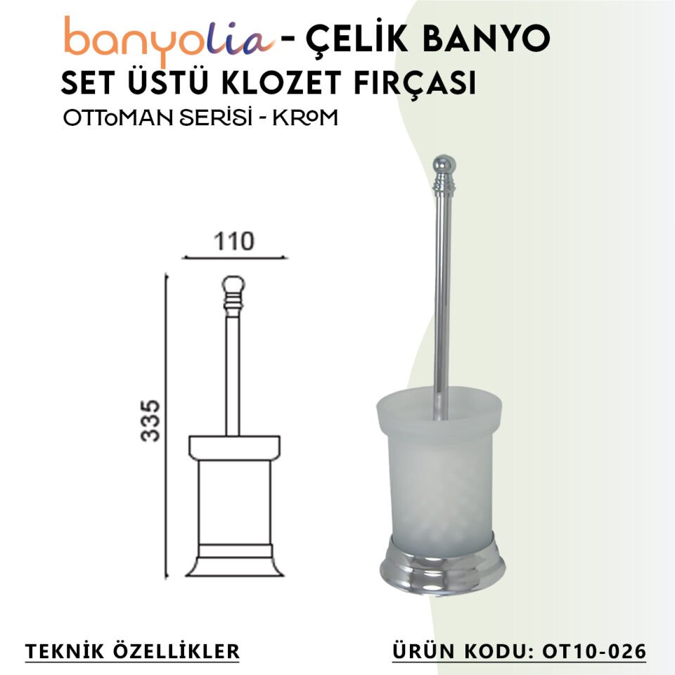 BANYOLİA - Çelik Banyo Ottoman Set Üstü Klozet Fırçası (OT10-026)