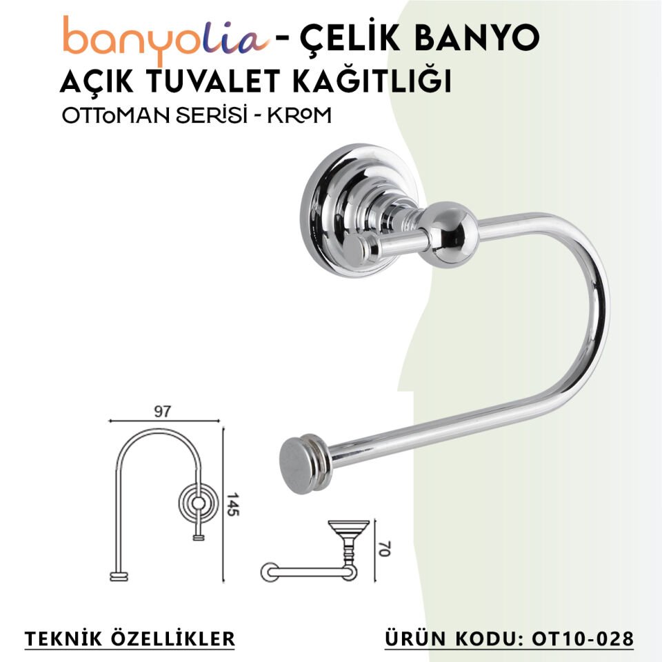 BANYOLİA - Çelik Banyo Ottoman Açık Tuvalet Kâğıtlığı (OT10-028)