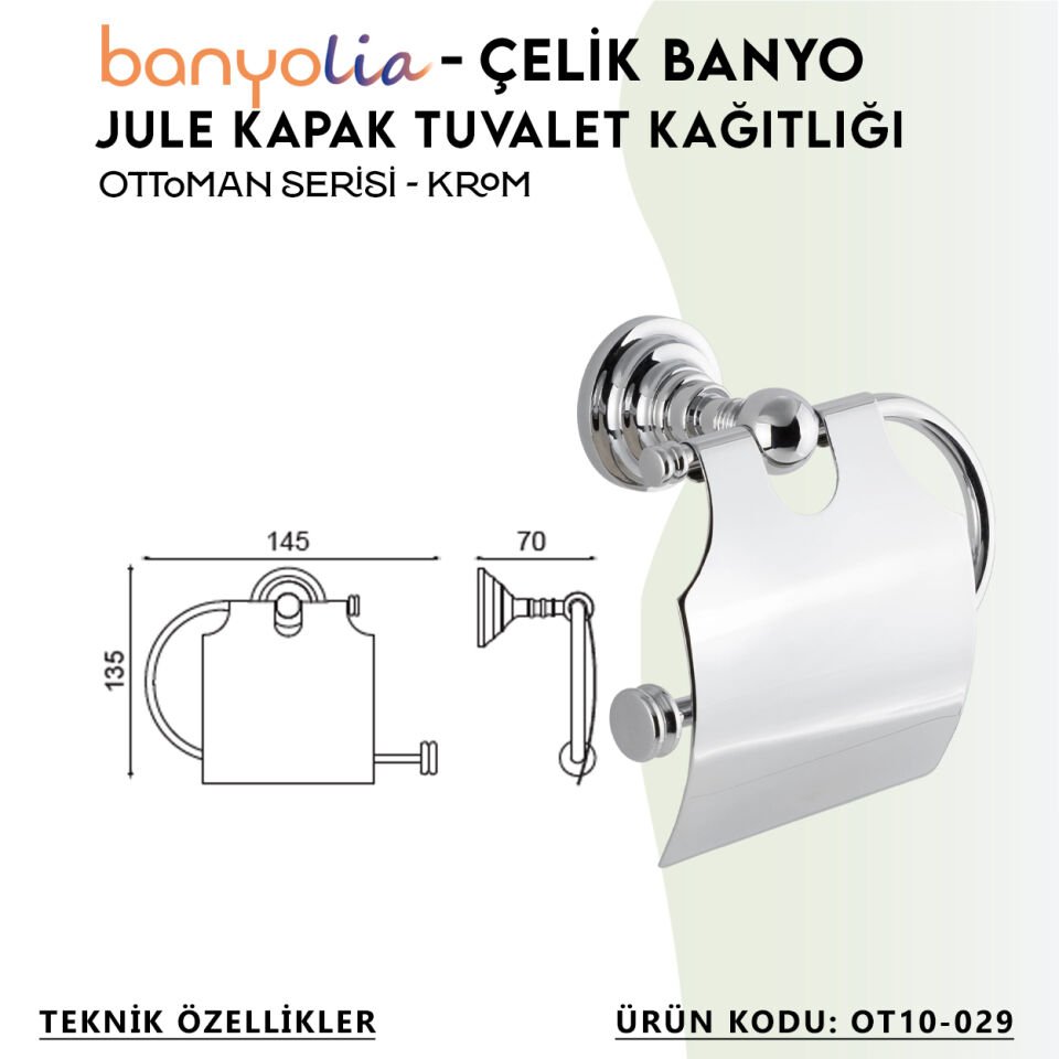 BANYOLİA - Çelik Banyo Ottoman Jule Kapaklı Tuvalet Kâğıtlığı (OT10-029)