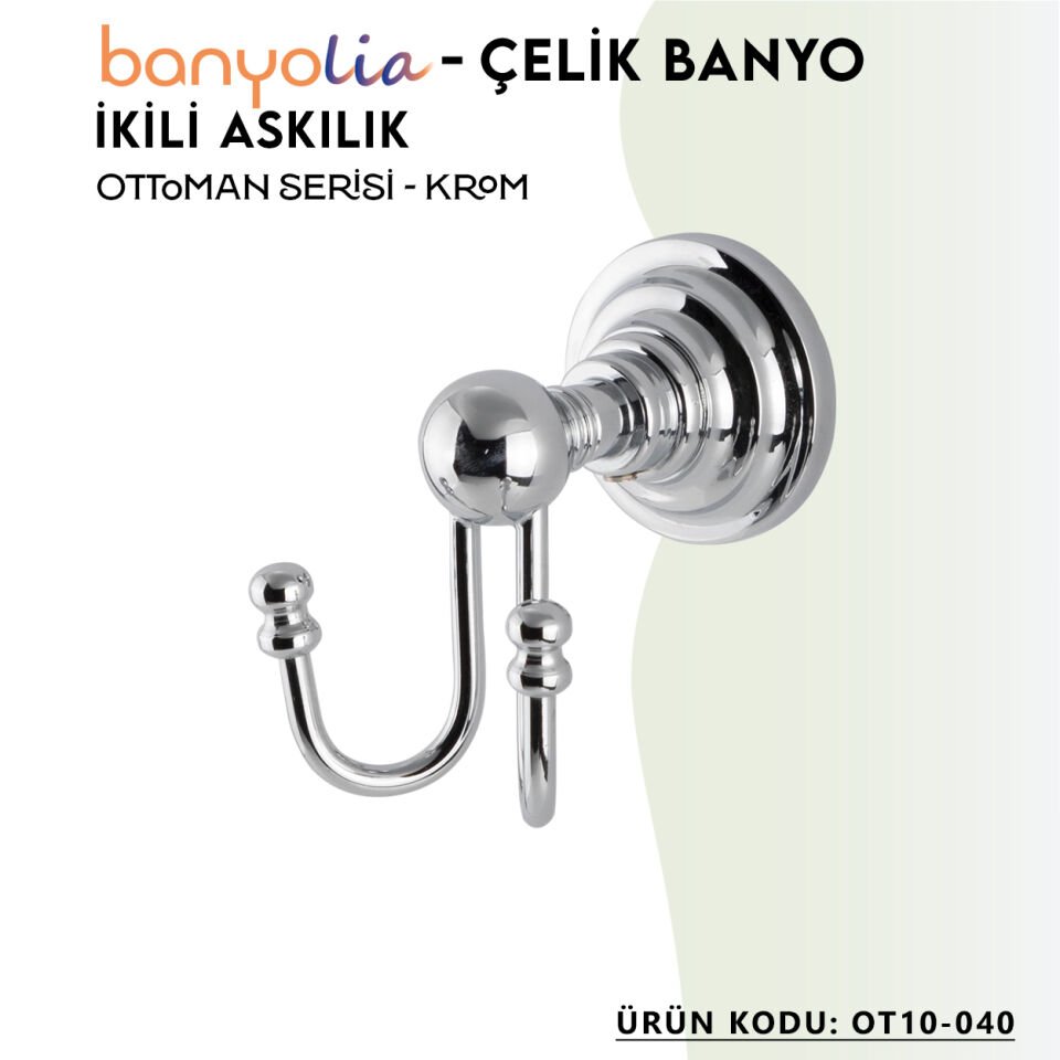 BANYOLİA - Çelik Banyo Ottoman İkili Askılık (OT10-040)