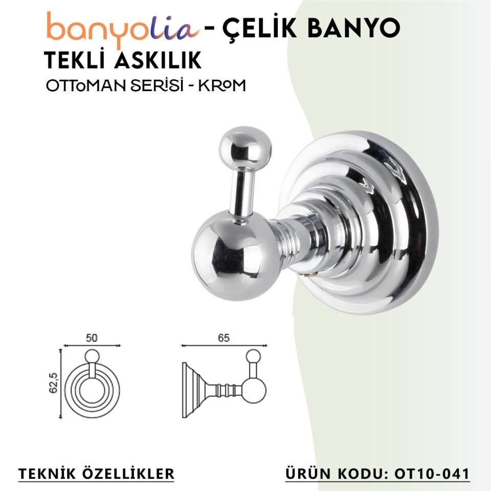 BANYOLİA - Çelik Banyo Ottoman Tekli Askılık (OT10-041)
