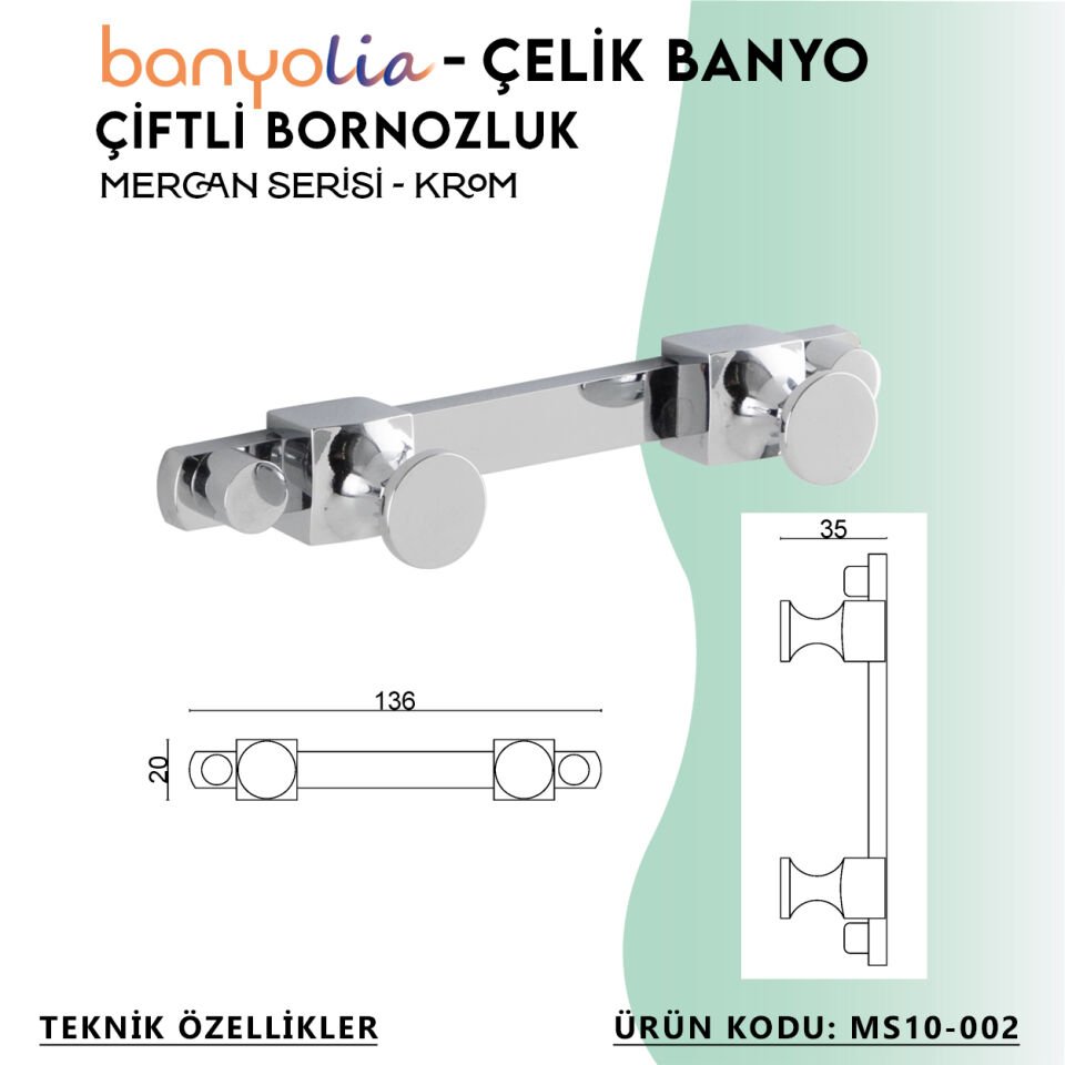 BANYOLİA - Çelik Banyo Mercan Bornozluk Çiftli (MS10-002)