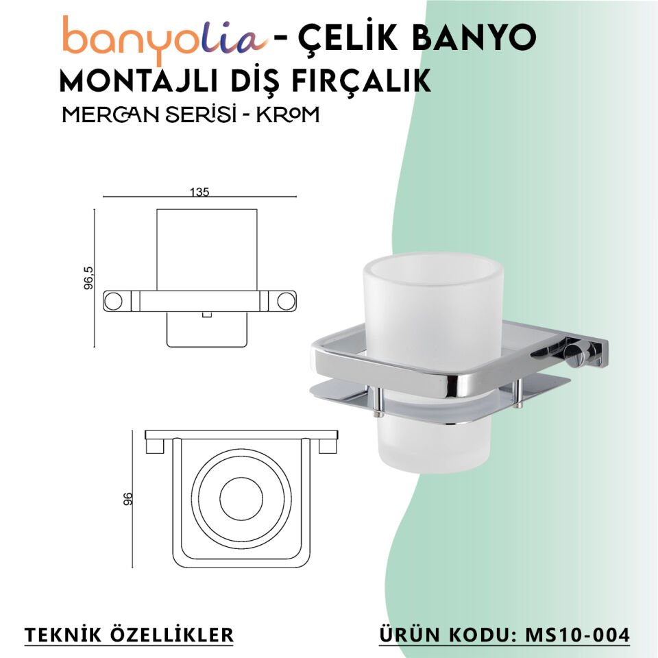 BANYOLİA - Çelik Banyo Mercan Montajlı Diş Fırçalık (MS10-004)