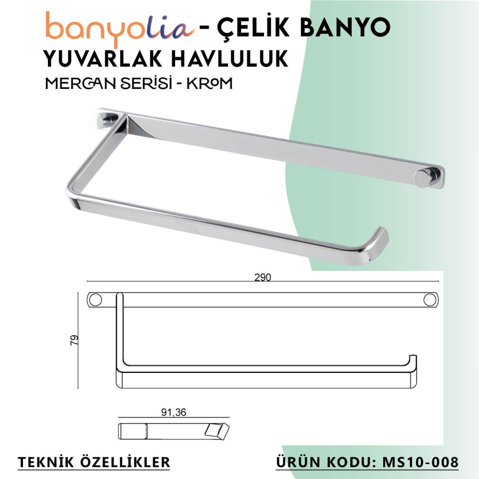 BANYOLİA - Çelik Banyo Mercan Kare Havluluk (MS10-008)