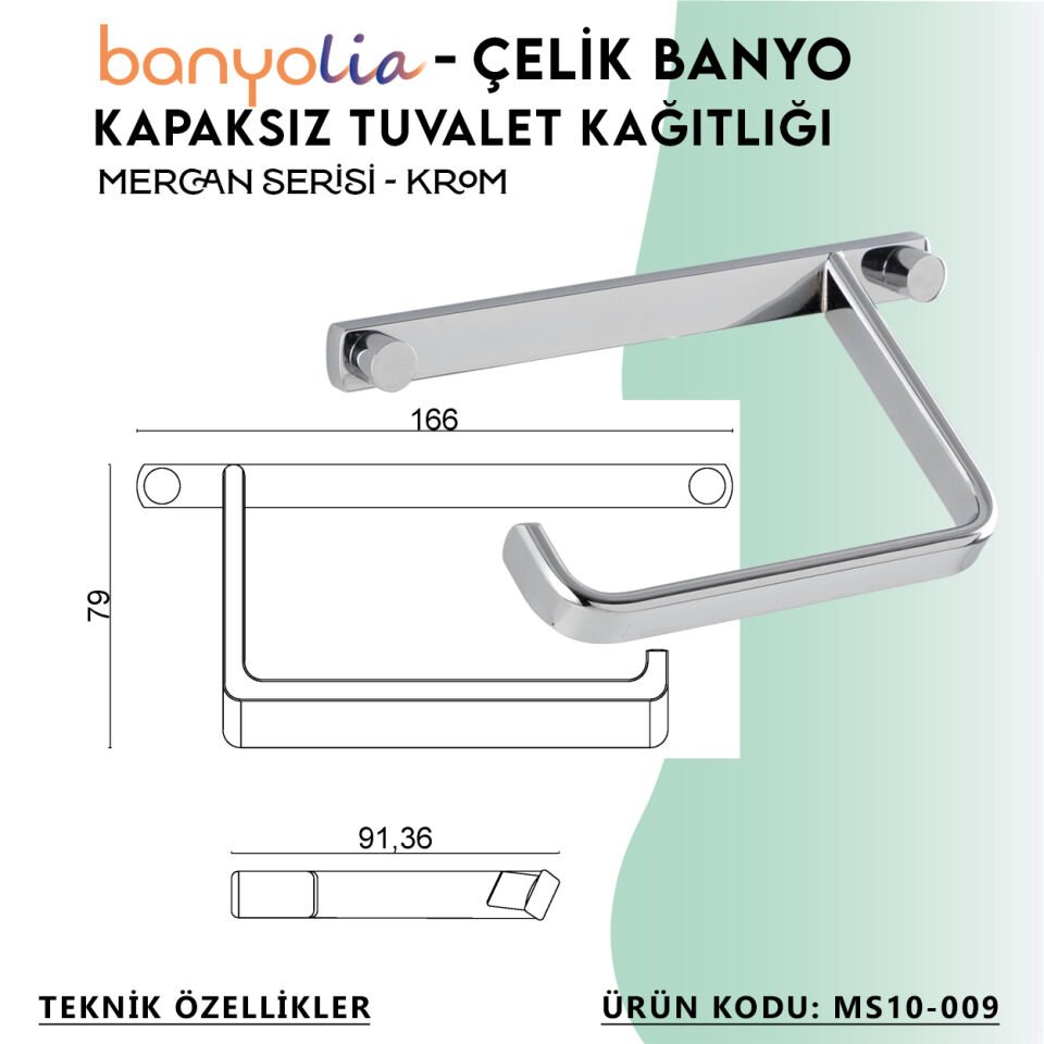 BANYOLİA - Çelik Banyo Mercan Açık Tuvalet Kâğıtlığı (MS10-009)