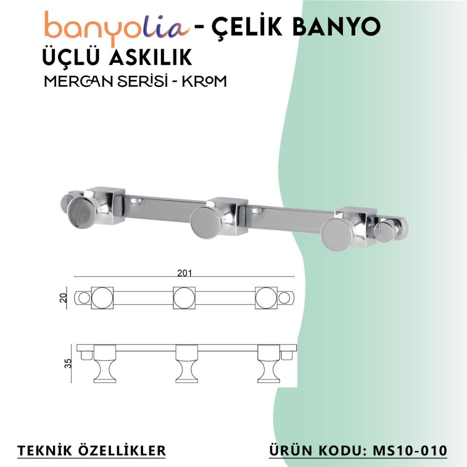 BANYOLİA - Çelik Banyo Mercan Üçlü Askılık (MS10-010)