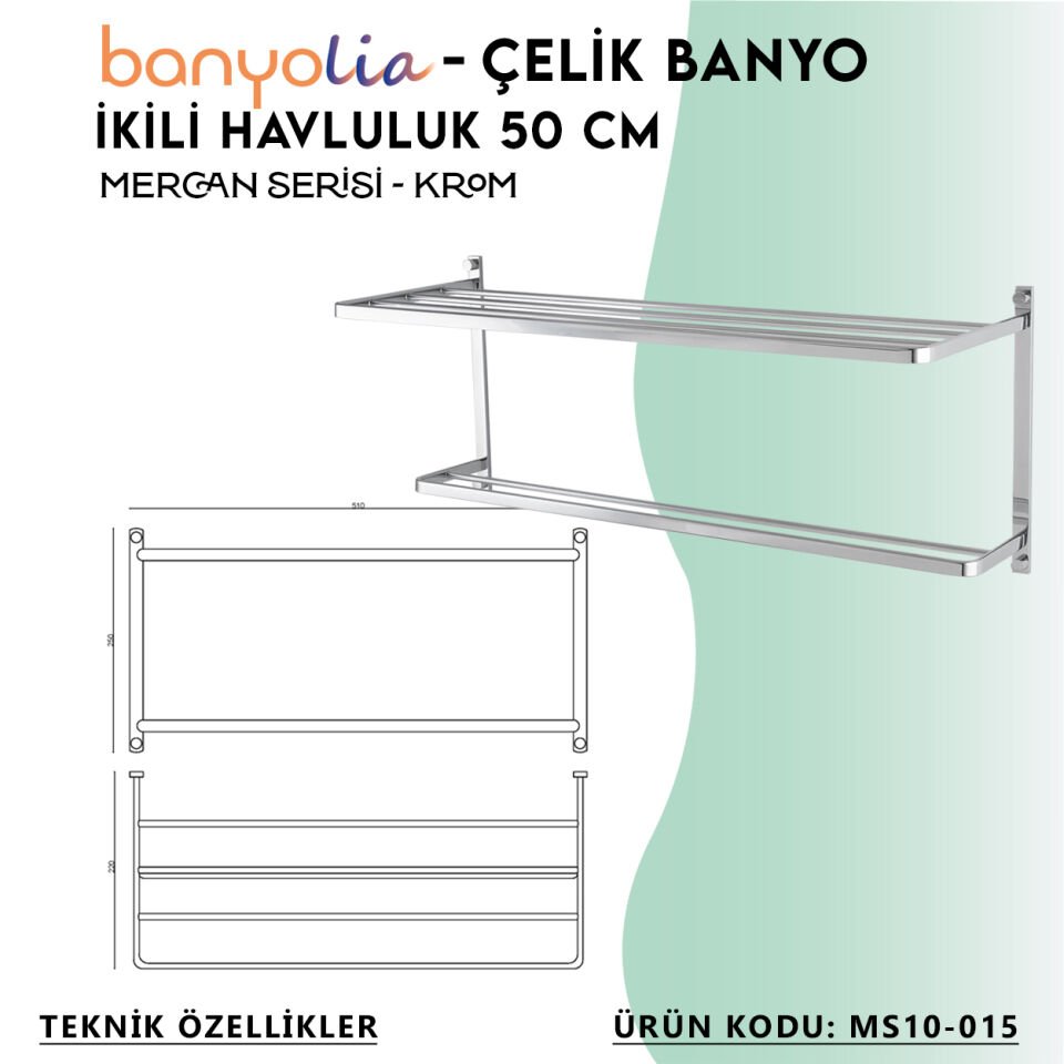 BANYOLİA - Çelik Banyo Mercan İkili Havluluk 50cm (MS10-015)