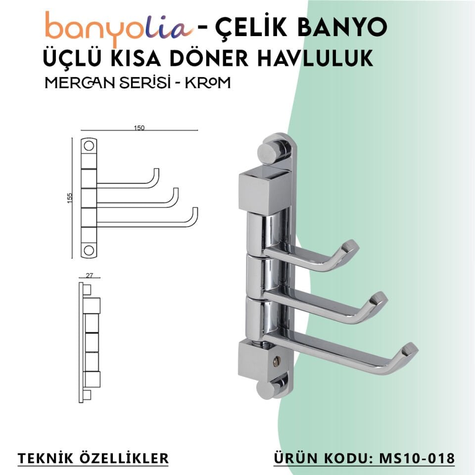 BANYOLİA - Çelik Banyo Mercan Üçlü Döner Kısa Havluluk (MS10-018)