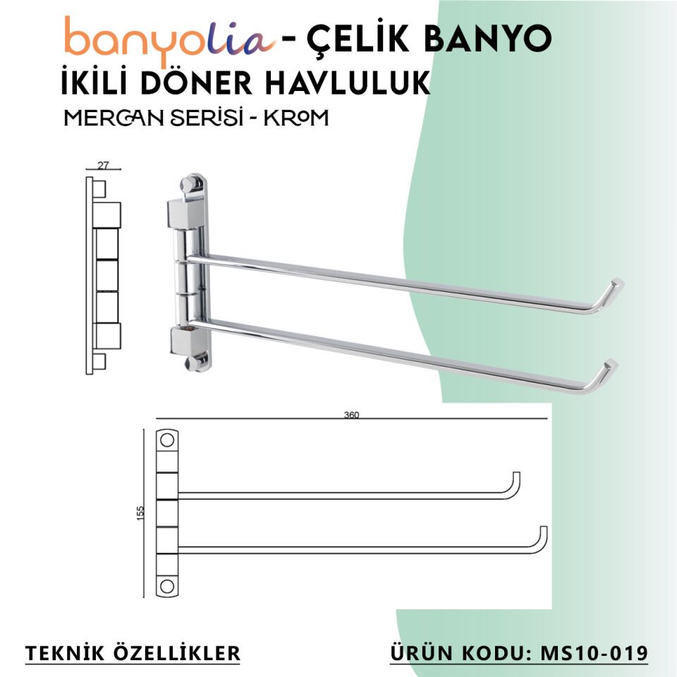 BANYOLİA - Çelik Banyo Mercan İkili Döner Havluluk (MS10-019)
