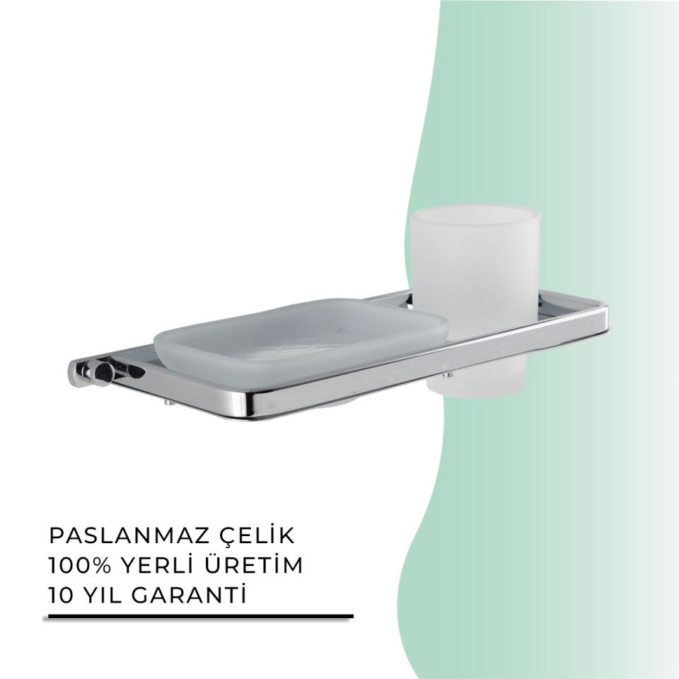 BANYOLİA - Çelik Banyo Mercan Montajlı Sabunluk-Diş Fırçalık (MS10-022)