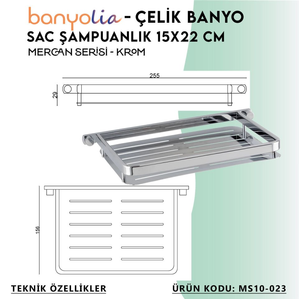 BANYOLİA - Çelik Banyo Mercan Saç Şampuanlık Krom 15x22cm (MS10-023)