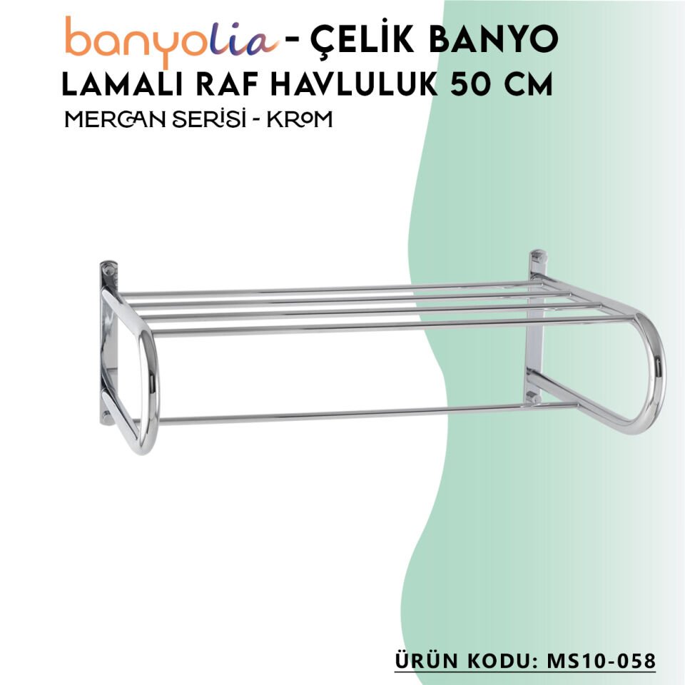 BANYOLİA - Çelik Banyo Mercan Lamalı Raf Havluluk 50cm (MS10-058)