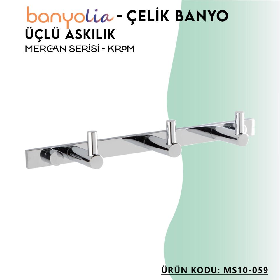BANYOLİA - Çelik Banyo Mercan Üçlü Askılık (MS10-059)