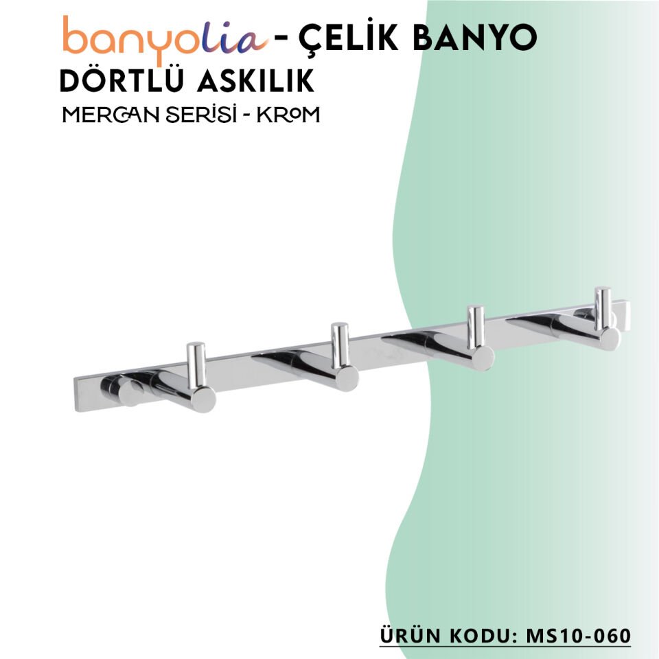 BANYOLİA - Çelik Banyo Mercan Dörtlü Askılık (MS10-060)