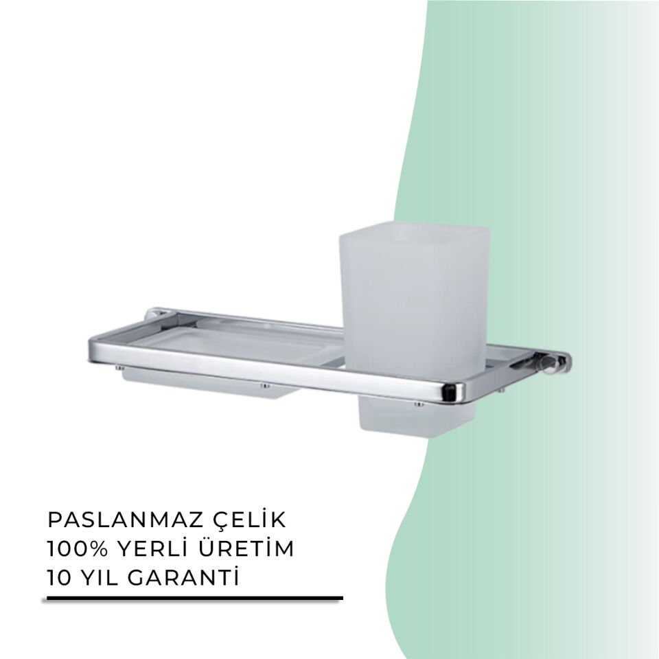 BANYOLİA - Çelik Banyo Mercan Montajlı Sabunluk-Diş Fırçalık (MS10-070)