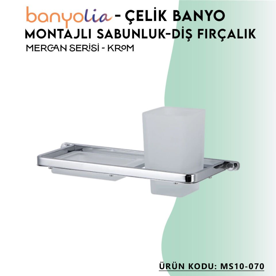BANYOLİA - Çelik Banyo Mercan Montajlı Sabunluk-Diş Fırçalık (MS10-070)