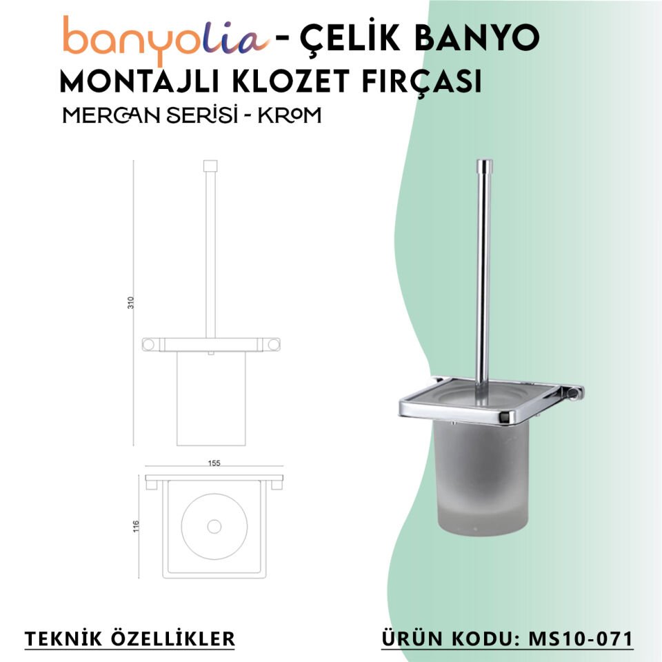 BANYOLİA - Çelik Banyo Mercan Montajlı Klozet Fırçası (MS10-071)