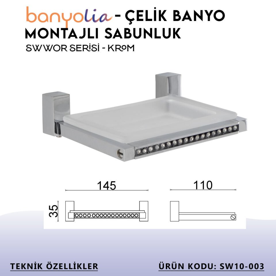 BANYOLİA - Çelik Banyo Swwor Montajlı Sabunluk (SW10-003)