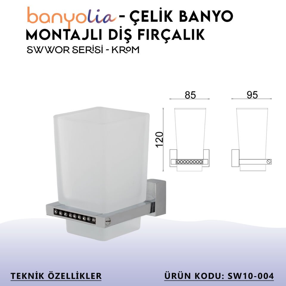 BANYOLİA - Çelik Banyo Swwor Montajlı Diş Fırçalık (SW10-004)