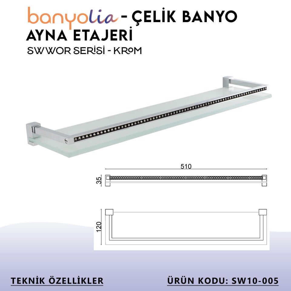BANYOLİA - Çelik Banyo Swwor Ayna Etajeri (SW10-005)