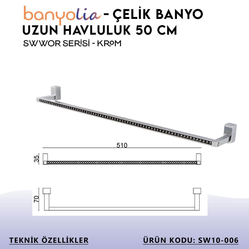 BANYOLİA - Çelik Banyo Swwor Uzun Havluluk 50cm (SW10-006)