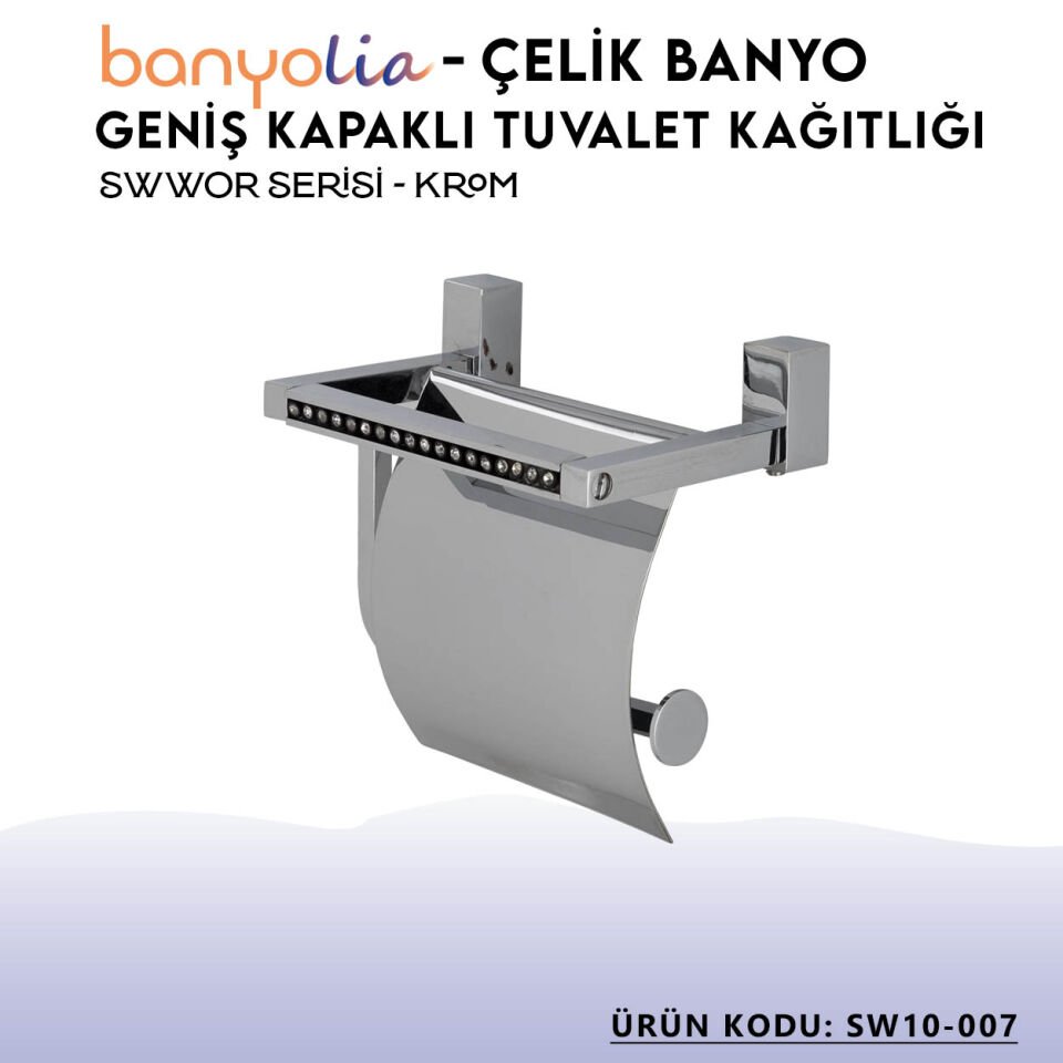 BANYOLİA - Çelik Banyo Swwor Geniş Kapaklı Tuvalet Kağıtlığı (SW10-007)