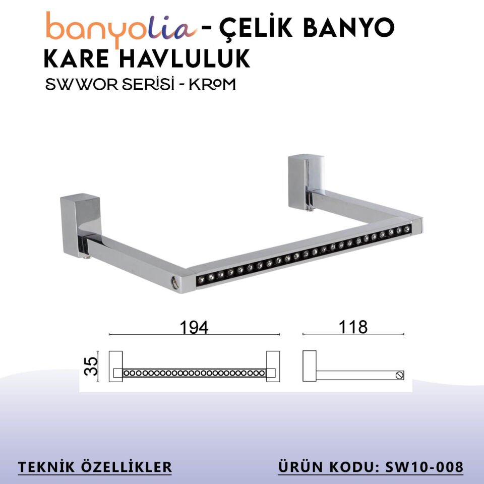 BANYOLİA - Çelik Banyo Swwor Kare Havluluk (SW10-008)
