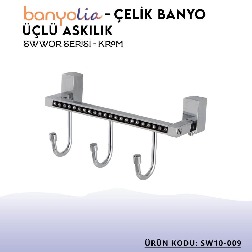 BANYOLİA - Çelik Banyo Swwor Üçlü Askılık (SW10-009)