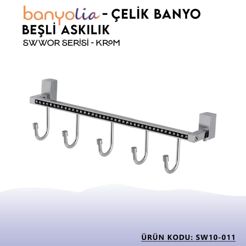 BANYOLİA - Çelik Banyo Swwor Beşli Askılık (SW10-011)